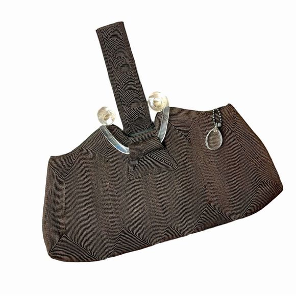 Vintage 1940s Chocolate Brown Corde Purse With Lucite Evening Bag Wristlet Luxor - Picture 1 of 9